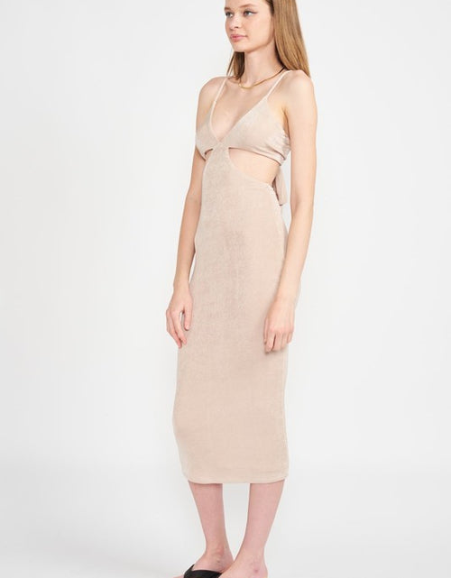 Load image into Gallery viewer, SPAGHETTI STRAP TIE BACK MIDI DRESS WITH CUTOUT - Matches Boutique
