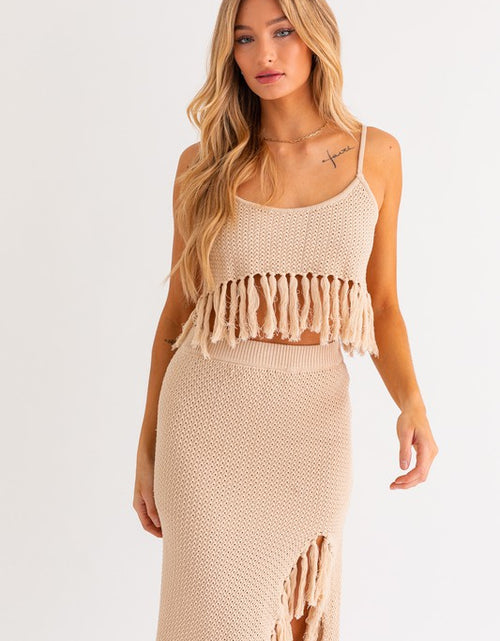 Load image into Gallery viewer, Tassel Detail Spaghetti Sweater Crop Top - Matches Boutique
