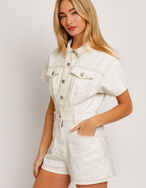Load image into Gallery viewer, Short Sleeve Denim Romper - Matches Boutique
