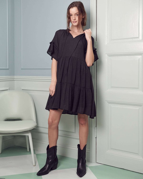 Ruffled neck tiered mini dress PLUS - Matches Boutique
